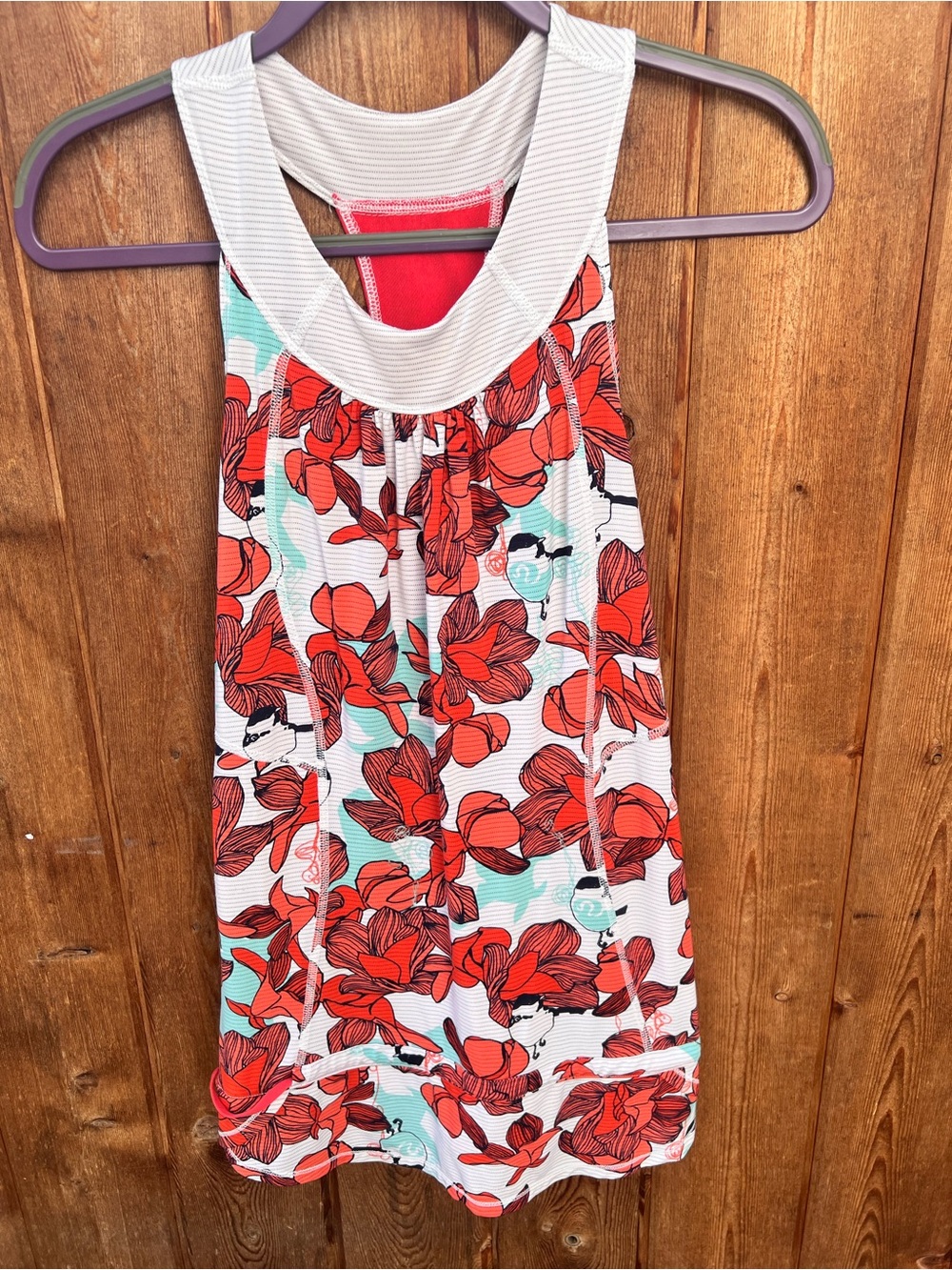 Rare Vintage Lululemon Scoop Neck Tank Fat Bird Floral Print Size 6 Drawcord